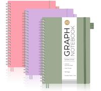 AUTEMPO Squared Paper Notebook A5, 3 Pack Graph Paper Notepad Spiral Notebooks 80sheets/160 Pages for Writing, 100gsm GridPaper, PVC Cover, 14.5 x 21cm, Green,Pink,Purple