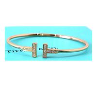 AUTH TIFFANY & CO. T WIRE BRACELET K18 ROSE GOLD DIAMOND ARM:16CM From Japan