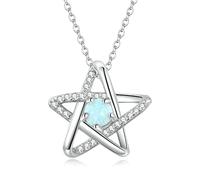 Authentic 925 Sterling Opal Star Pendant Silver Lock Chain Necklace For Women Fine Jewelry Wedding Gift
