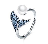 Authentic 925 Sterling Silver Adjustable Dolphin Tail Blue CZ Finger Rings for Women Sterling Silver Jewelry Gift