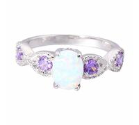 Authentic 925 Sterling Silver Created White Fire Opal Purple Zircon For Women Jewelry Ring