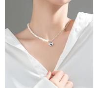 Authentic 925 Sterling Silver Lovely Pearl Heart Pendant Necklace For Women Wedding Birthday S925 Jewelry