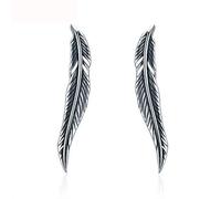 Authentic 925 Sterling Silver Vintage Feather Wings Cuff Drop Earrings For Women Sterling Silver Earrings Jewelry