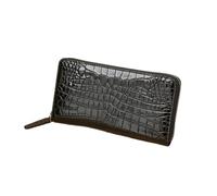 Authentic Alligator Leather Pattern Men Long ZIP Wallet Exotic Crocodile Belly Skin Printed Male Large Black Card Holders Wallet, Belly Skin, 20.5cm(Length) x 11cm(Height) x 2.5cm(Deep), Fashion and