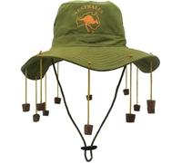 Authentic Australian Hat with Hanging Corks - Classic Outback Style Adult Kangaroo Print Perfect for Sun Protection Aussie Celebrations Parties and Outdoor Adventures (Green)