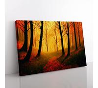 Authentic Autumn Forest Canvas Wall Art Print Ready to Hang, Framed Picture for Living Room Bedroom Home Office Décor, 76x50 cm (30x20 Inch)