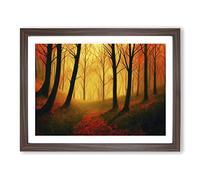 Authentic Autumn Forest Framed Wall Art Print A2 Walnut
