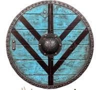 Authentic Battle-Ready Viking Shield Inspired by Lagertha: Medieval Armor Crafted from Round Wooden Materials Blue
