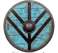 Authentic Battle-Ready Viking Shield Inspired by Lagertha: Medieval Armor Crafted from Round Wooden Materials Blue