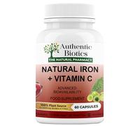 Authentic Biotics 60 Natural Vitamin C & Iron Supplement Capsules Support Iron Defficiency, Anemia | Energy Tablets for Reducing Tiredness and Fatigue | 100% Vegan Plant-Based Supplement (Pack of 1)