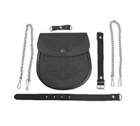 Authentic Black Leather Scottish Kilt Sporran Pouch and Belt