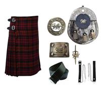 Authentic Celtic Kilt and Accessory Set Macdonald Tartan Kilt Welsh Dragon Head Sporran, Chain, Belt, Buckle, Brooch & Pin (40" Inches Naval Waist)