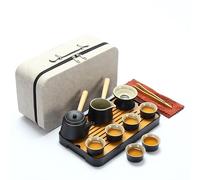 Authentic Chinese Tea Set - Porcelain Teapot with Loop Handle, 6 Cups, Serving Pitcher & Tools, Traditional Ceremony Gift for Adults (Black 6)