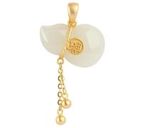 Authentic Feng Shui Wealth Necklace - Hand-Carved White Fei Cui Jade Wu Lou Calabash with Pure Silver & Crystal Bracelet for Chakra Balance and Good Luck(Pendant only)