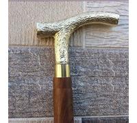 Authentic Gift Collection Gold Victorian Head Handle with Brown Wooden Stick, Derby Head, Handmade Brass Handle, Vintage Walking Stick for Elderly