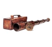 Authentic Gift Collection J.Scott London 1753 Nautical Vintage Monocular Handheld Brass Pirate Spyglass Handcrafted Portable Collapsible Marine Telescope Leather Case Collectible with Box (17.5-A)