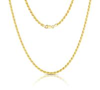 Authentic Gold-Plated Sterling Silver Rope Diamond-Cut Braided Twist Link .925 Chains 1MM - 5MM, 16'' 30'', Made in Italy, Men & Women'