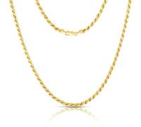 Authentic Gold-Plated Sterling Silver Rope Diamond-Cut Braided Twist Link .925 Chains 1MM - 5MM, 16'' 30'', Made in Italy, Men & Women'