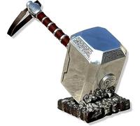 Authentic Hammer Replica - Mjolnir 1:1 Scale Mythology Weapon Ideal for Cosplay, Display & Gifts Silver & Brown (Standing Base Included)