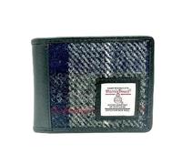 Authentic Harris Tweed Bifold Wallet Vegan Leather Slim Coin Pocket, Blue Check, Classic