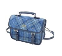 Authentic Harris Tweed Mini Satchel Bag in Light Blue Check - Hand Woven in Scotland - Genuine Harris Tweed - 15cm x 20cm x 7.5cm