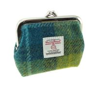 Authentic Harris Tweed Small Clasp Purse | Handcrafted in Scotland | Ladies Gift | Tartan Style & Quality | Compact & Elegant (Green and Blue Check)