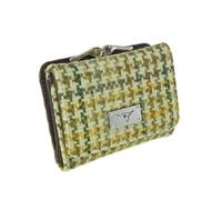 Authentic Harris Tweed Wool Ladies Purse - Gift for Valentines Day, Mothers Day, Wedding - Women Coins Purse Wallet Girls Sequin Mini Clutch Handbag (Yellow, Green & Brown Dogtooth)