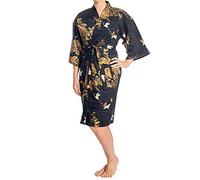 Authentic Japanese Kimono Crane Print Short Navy