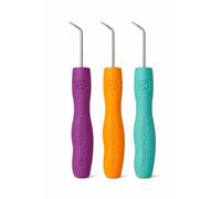 Authentic Knitting Board Ergonomic Loom Knitting Hook/Tool with Stainless Steel Metal Hook, Orange and Purple Handles, 3 Pack