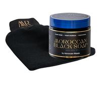 Authentic Moroccan Black Beldi Soap & Exfoliating Kessa Glove - Traditional Hammam Body Scrub, 100% Natural, Made in Morocco (Blue Nila, 200g)