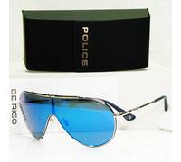 Authentic POLICE Mens Sunglasses Designer Blue Mirror Visor Ski SPL 964 F94B