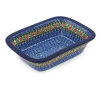 Authentic Polish Pottery Rectangular Baker in Red Zinnia Design Handmade in Bolesławiec Poland by Ceramika Artystyczna + Certificate of Authenticity