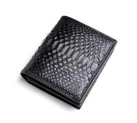 Authentic Real True Leather Male Serpentine Card Holders Men Short Black Bifold Wallet Genuine Exotic Leather Small Clutch Purse, black, 11.5cm(Length) x 10cm(Height) x 2cm(Deep), Fashion and Leisure