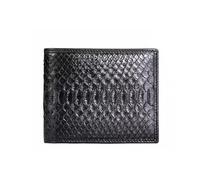 Authentic Real True Leather Male Serpentine Card Holders Men Short Black Bifold Wallet Genuine Exotic Leather Small Clutch Purse, black, 11.5cm(Length) x 10cm(Height) x 2cm(Deep), Fashion and Leisure