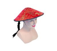 Authentic Red Fabric & Plait Chinese Shade Hat (Pack of 1) - Perfect for Festivals, Cosplay, World Book Day, Themed Events, or Outdoor Adventures Halloween Halloween