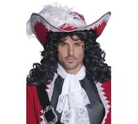Smiffys Authentic Pirate Hat, Red with Silver Trim and Feather, Pirate Fancy Dress, Pirate Dress Up Hats
