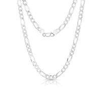 Authentic Solid Sterling Silver Figaro Link Diamond-Cut .925 Chains 3MM - 7.5MM, 16'' 30'', Chain for Men & Women, Made In Italy'