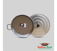 Authentic Spanish Paella Pan - 38cm Polished Steel Pan with 40cm Lid