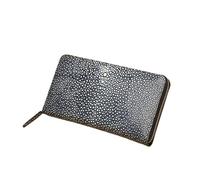 Authentic Stingray Skin Pattern Unisex Men Classic Long ZIP Wallet Card Holders Stingray Leather Print Male Black Clutch Wallet