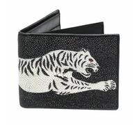 Authentic Stingray Skin Tiger Designer Male Short Card Wallet Genuine Leather Men's Dragon Trifold Wallet Small Card Holders, Black, 11cm x 9cm x 1cm, Fashion Leisure