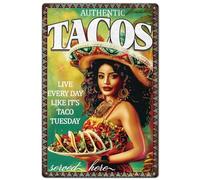 Authentic Tacos Tacos Girl Tin Sign Live Every Day Like It's Taco Tuesday Home Bar Kitchen Coffee Man Cave Garage Wall Decor Art Tin Sign 8x12 Inch