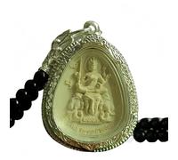 Authentic Thai Buddha Amulet - Four-Faced Buddha Riding an Elephant (Incense Ash color(Oval))