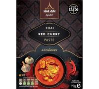 Authentic Thai Red Curry Paste by Mae Jum | 1 pack x 70g | Medium Spice | Great Taste Award Winner | Up to 8 Servings per Pack | 100% Natural | Vegan Paste | Gluten Free