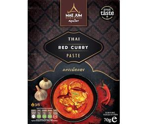 Authentic Thai Red Curry Paste by Mae Jum | 3 pack x 70g | Medium Spice | Great Taste Award Winner | Up to 8 Servings per Pack | 100% Natural | Vegan Paste | Gluten Free