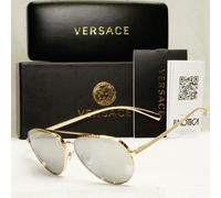Authentic Versace Mens Gold Pilot Metal Sunglasses Silver Mirror 2217 1252/6G