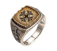 Authentic Viking Dragon Ring 925 Silver, Copper - Handmade Norse Tribal Jewelry for Men, Adjustable Runic Warrior Pinky Index Finger Ring, Unisex Historical Gift(Whirlwind Hammer,8)