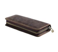 Authentic Vintage Full-Grain Leather Pen Case, Crazy Horse Leather Square Zipper Pouch, Creative Pencil Box with Genuine Cowhide(Color2)