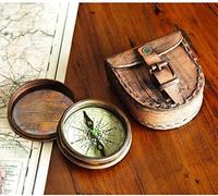 Authentic Vintage Style Brass Pocket Compass with Leather Case Rustic Vintage Home Decor Gift for Teenage Boys | Christening, Catholic, Religious Graduation Gifts for Men