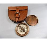 Authentic Vintage Style Brass Pocket Compass with Leather Case Rustic Vintage Home Decor Gifts