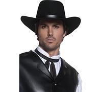 Smiffys Authentic Western Gunslinger Hat, Black Wide Brimmed, Cowboys and Indians Fancy Dress, Adult Dress Up Hats